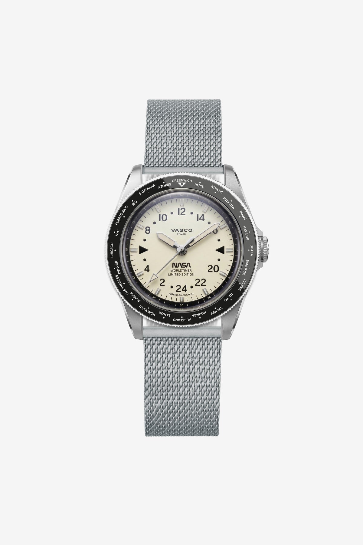Vasco NASA Worldtimer Steel on Milanese bracelet