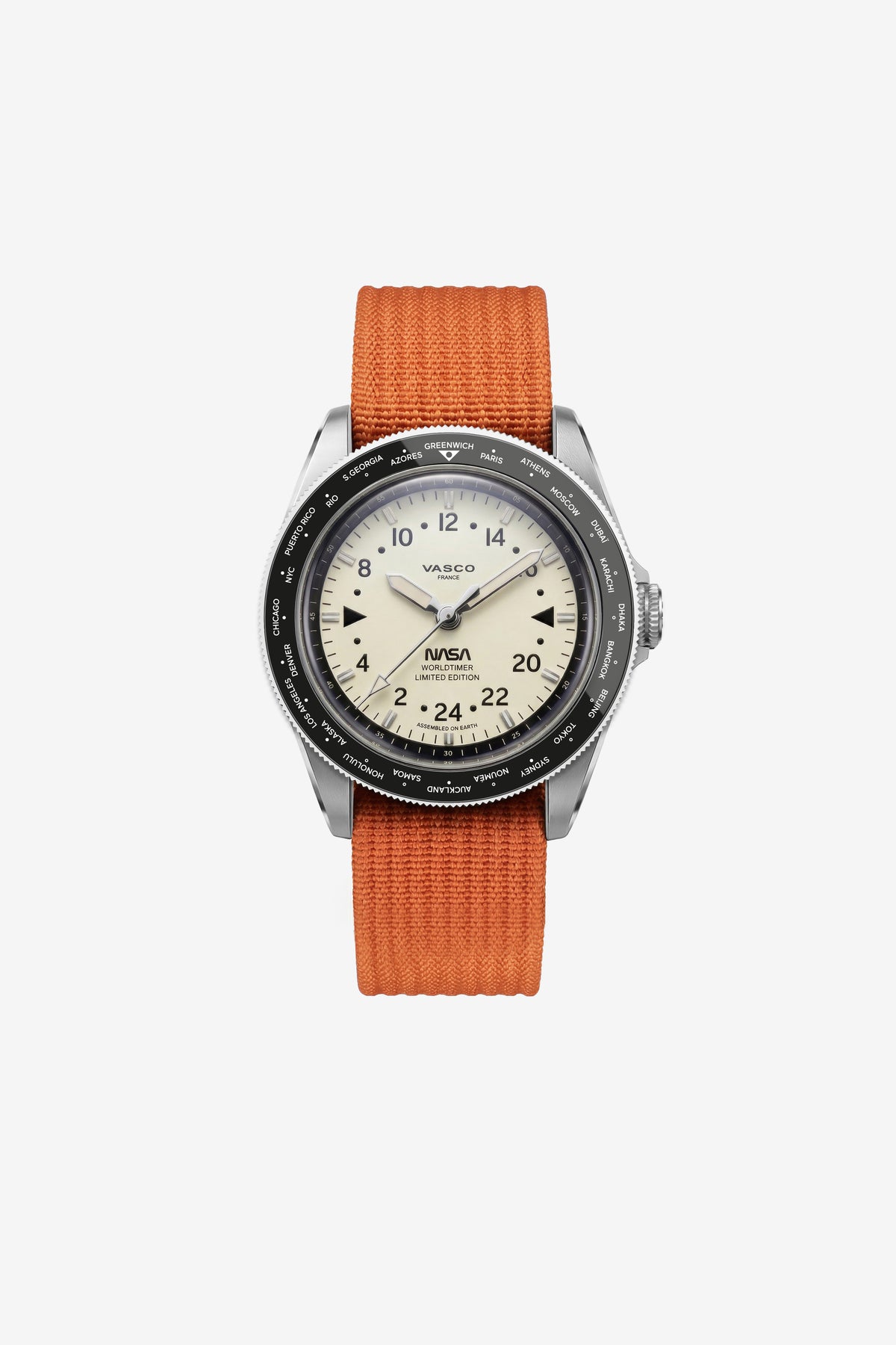 Vasco NASA Worldtimer Steel on orange strap