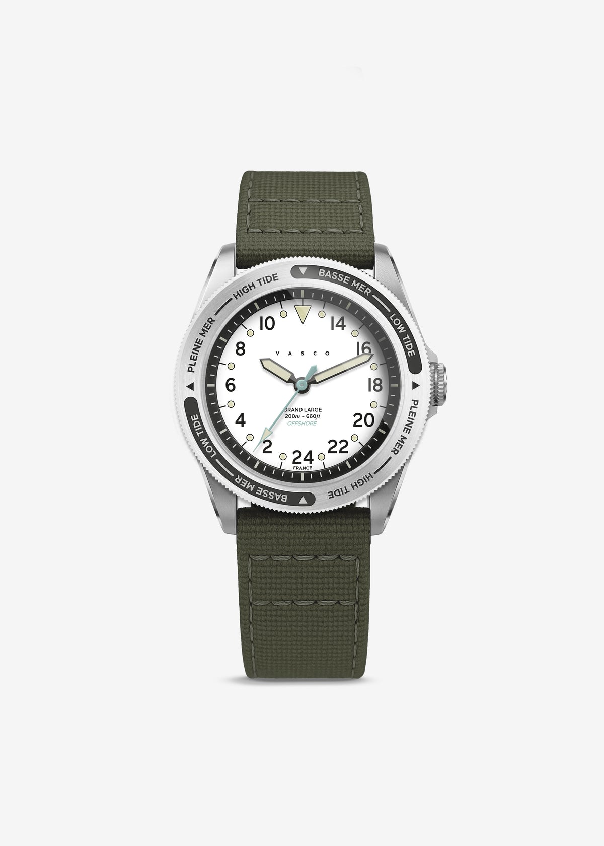 Vasco Grand Large Offshore white dial with green canvas strap
